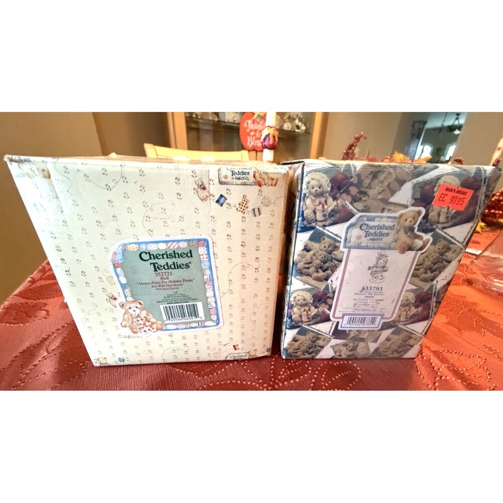 Christmas Cherished Teddies Lot Of 2 Retired Rich Justin Boxes + COA’s Holiday